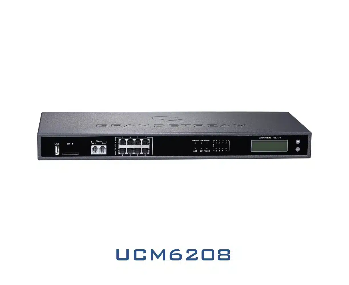 grandstream_ucm6208_front_view_e.webp Grandstream UCM6208 8-Port FXO Enterprise IP PBX Appliance, 800 Users & 100 Calls (UCM6208) - Image 1